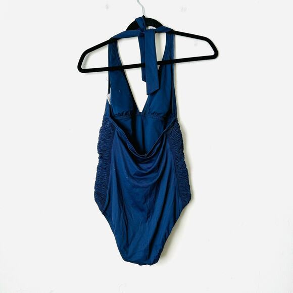 DKNY Navy blue one piece ruched bathing suit woman’s size 10 - Picture 2 of 8
